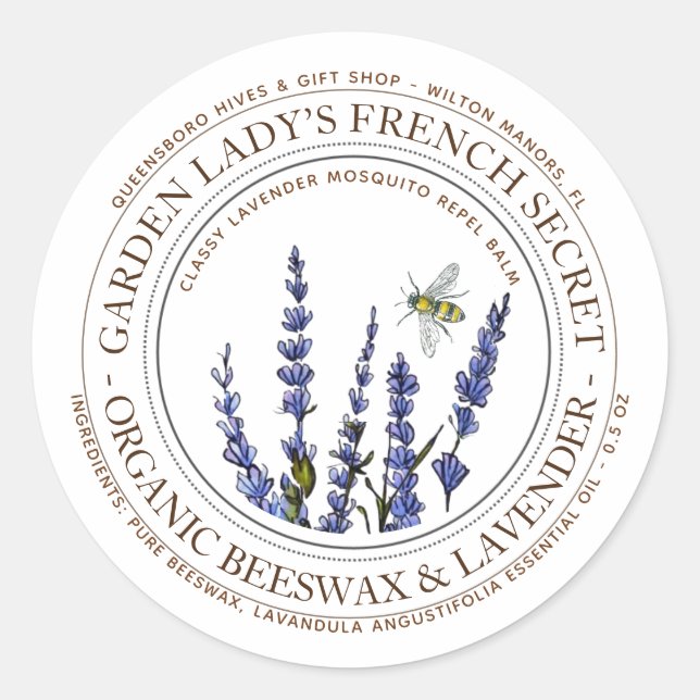 Pegatina Redonda Beeswax Lavender Repelente de Mosquitos Bar Lodge (Anverso)