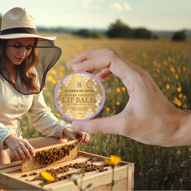 Pegatina Redonda Beeswax Lip Balm Gold Honeycomb Heraldic Bee (Subido por el creador)
