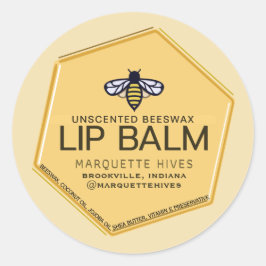 Pegatina Redonda Beeswax Lip Balm Hexagón amarillo 3D con abeja