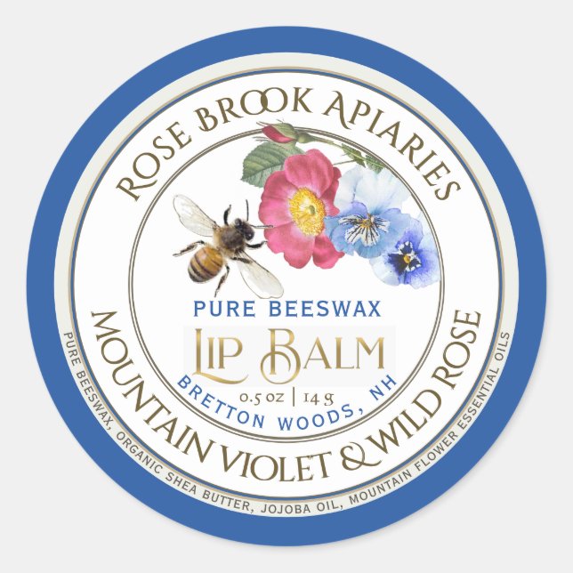 Pegatina Redonda Beeswax Lip Balm Lip Gloss Metallic Gold con Abeja (Anverso)