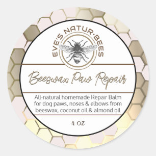 Pegatina Redonda Beeswax Paw Repair Bee Apiary Logo Honeycomb