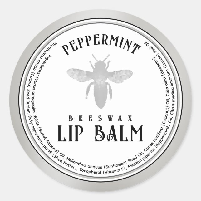 Pegatina Redonda Beeswax Peppermint Lip Balm Queen Bee Silver (Anverso)