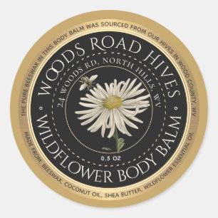 Pegatina Redonda Beeswax Wildflower Honeybee Body Balm Gold Rim