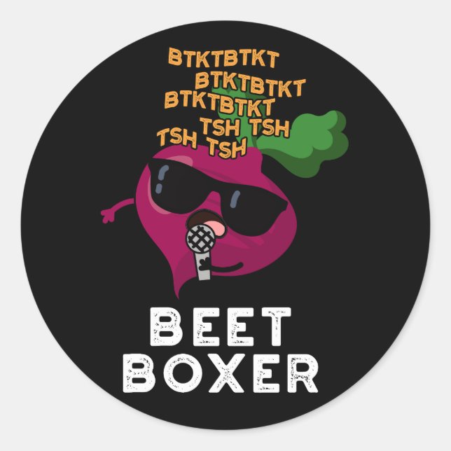 Pegatina Redonda Beet Boxer Funny Beet Pun Dark BG (Anverso)