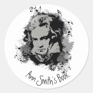 Pegatina Redonda Beethoven compositor de música clásica
