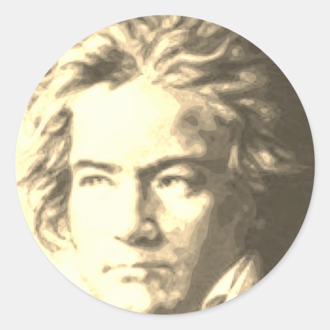 Pegatina Redonda Beethoven En Sepia (Anverso)