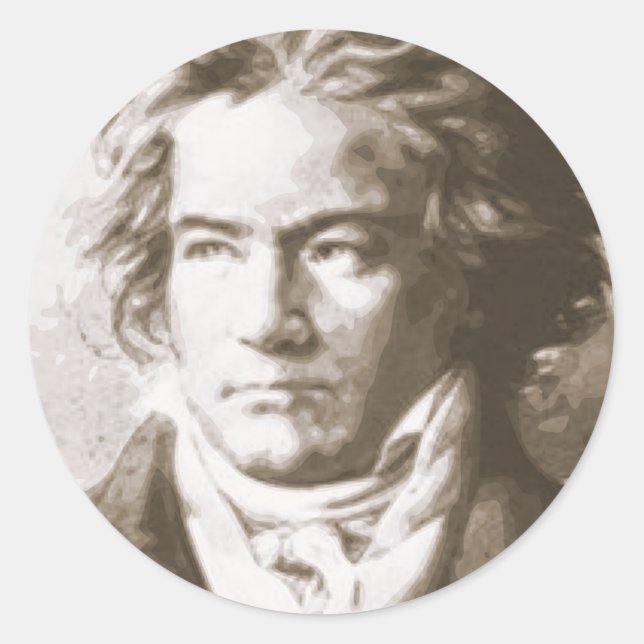 Pegatina Redonda Beethoven En Sepia (Anverso)