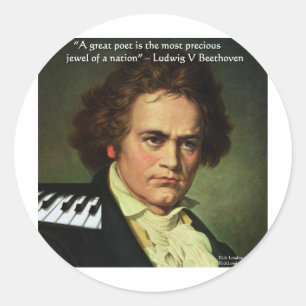 Pegatina Redonda Beethoven & Poetas/Regalos de citas Joyas Camiseta