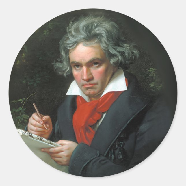 Pegatina Redonda Beethoven Portrait Vintage (Anverso)