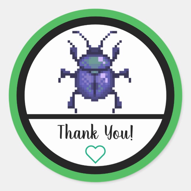 Pegatina Redonda Beetle purple, kever pixelart (Anverso)