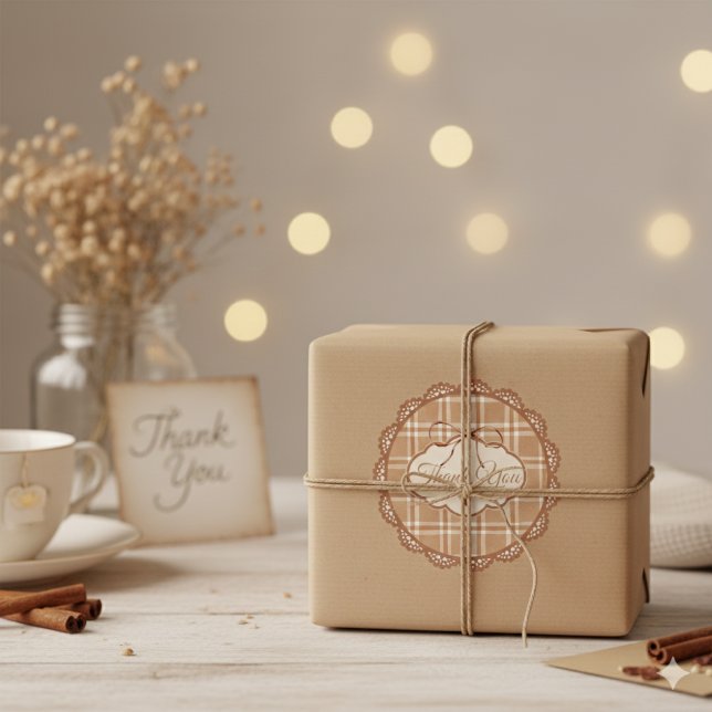 Pegatina Redonda Beige and Brown Retro Thank You Circle Sticker (Beige and Brown Retro Thank You Circle Sticker)