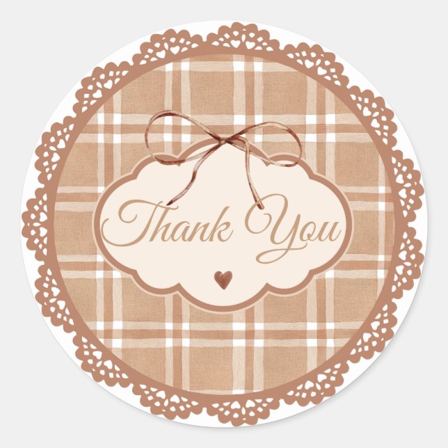 Pegatina Redonda Beige and Brown Retro Thank You Circle Sticker (Anverso)
