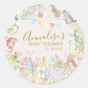 Pegatina Redonda Beige Beatrix Potter Peter the Rabbit Baby Shower