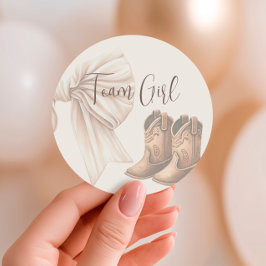 Pegatina Redonda Beige Boots O Bows Chica De Equipo De Revelación D