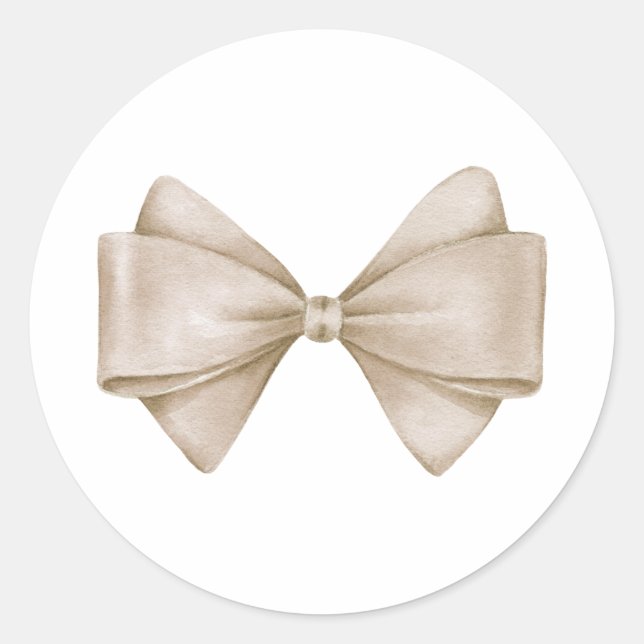 Pegatina Redonda Beige Bow Modern Boho Baby Shower (Anverso)