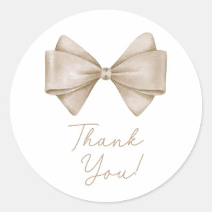 Pegatina Redonda Beige Bow Modern Boho Baby Shower