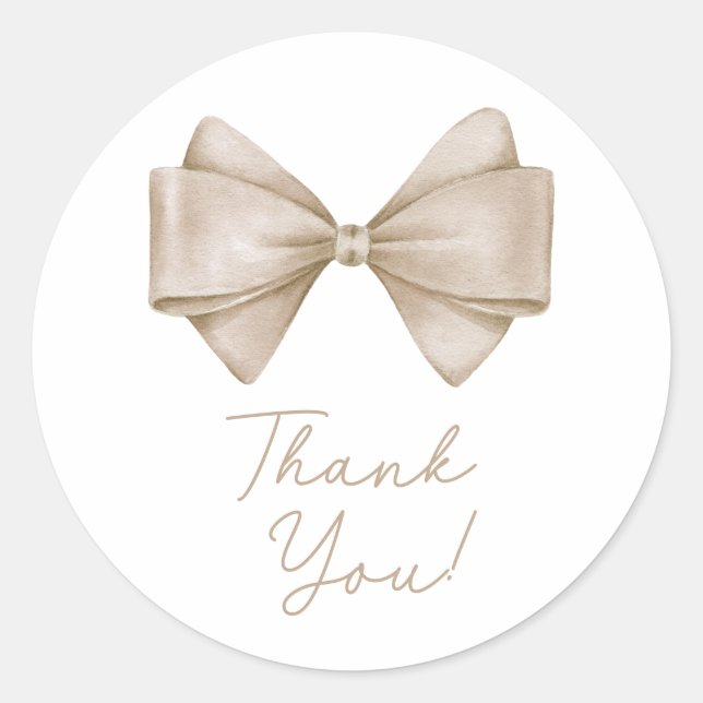 Pegatina Redonda Beige Bow Modern Boho Baby Shower (Anverso)
