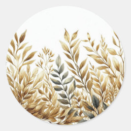 Pegatina Redonda Beige Brown Foliage Leaves Watercolor Trendy