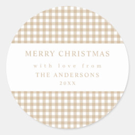 Pegatina Redonda Beige Gingham Christmas
