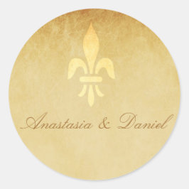Pegatina Redonda Beige gold de luxe French fleur de lis boda