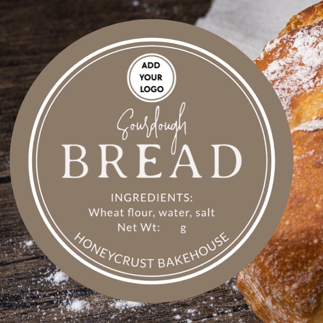 Pegatina Redonda Beige-Gray Bakery Sourdough Bread Logo Sticker (Subido por el creador)
