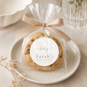 Pegatina Redonda Beige Moderno Simple Gender Neutral Oh Baby Shower
