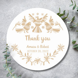 PEGATINA REDONDA BEIGE OTOMI MEXICAN GRACIAS