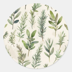 Pegatina Redonda Beige pálido con hierba verde suave