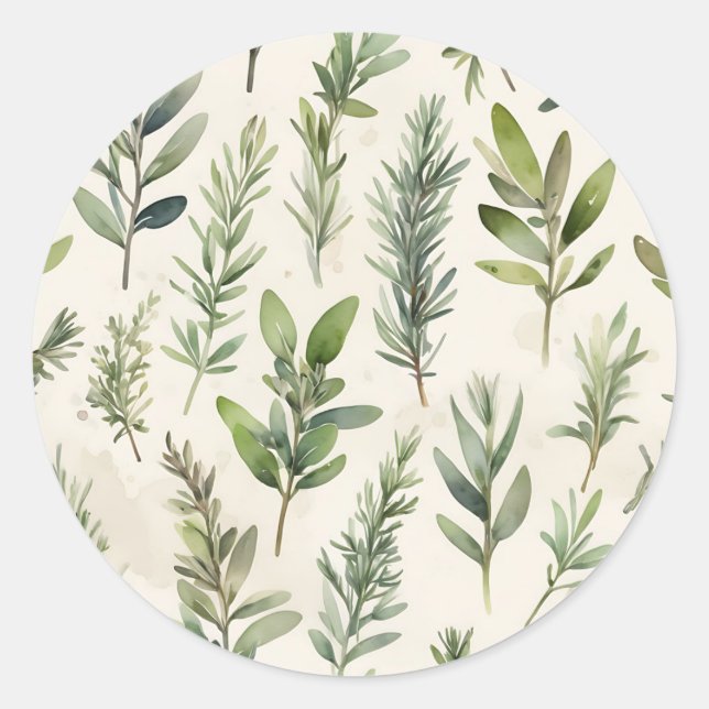 Pegatina Redonda Beige pálido con hierba verde suave (Anverso)