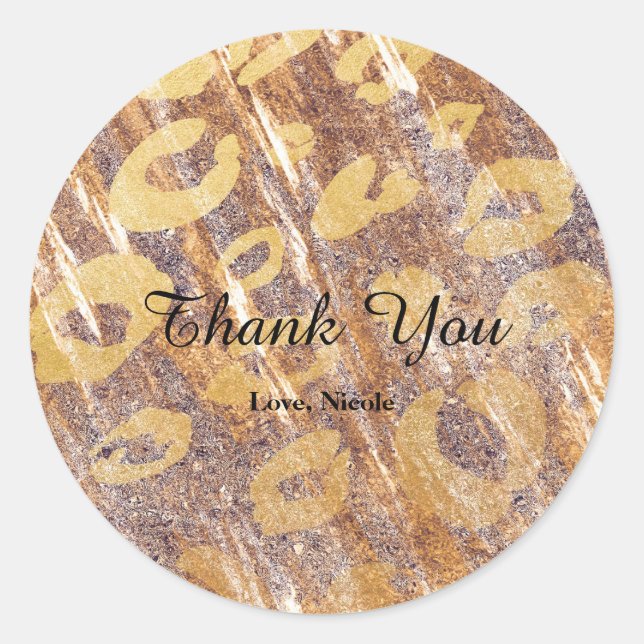 Pegatina Redonda Beige Sandy Shimmer Leopard Print Glamour Favor (Anverso)