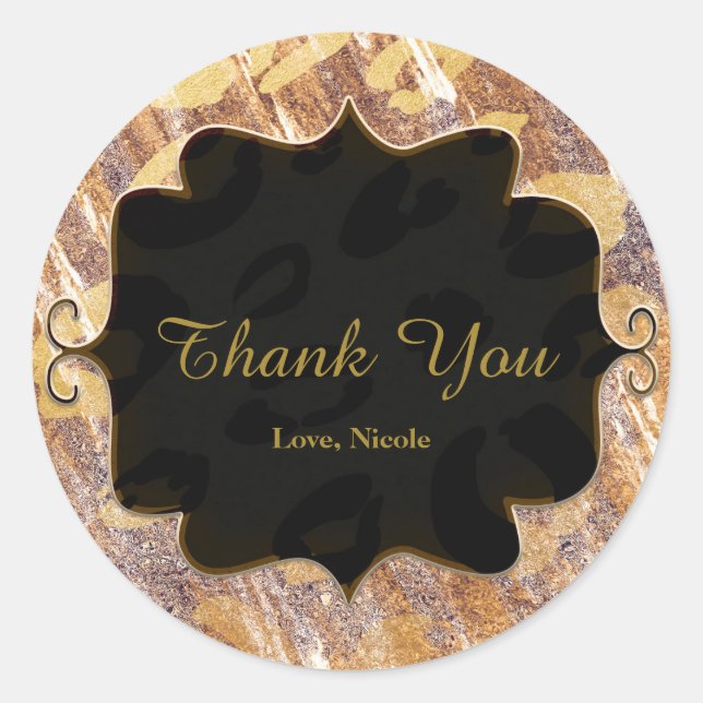 Pegatina Redonda Beige Sandy Shimmer Leopard Print Glamour Favor (Anverso)