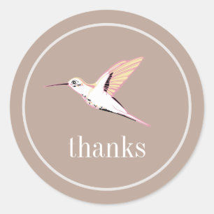Pegatina Redonda Beige vintage artistic hummingbird illustration