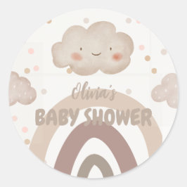 Pegatina Redonda Beige Watercolor Baby Shower