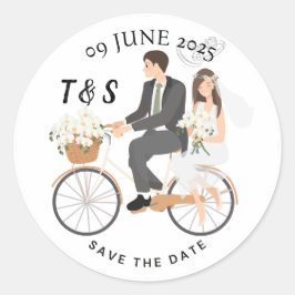 Pegatina Redonda "Beige & White Illustrative Save The Date