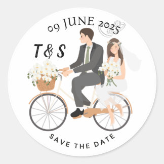 Pegatina Redonda "Beige & White Illustrative Save The Date