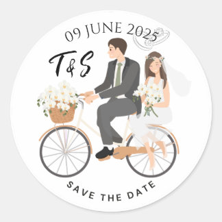 Pegatina Redonda "Beige y Blanco Ilustrativo Save The Date 