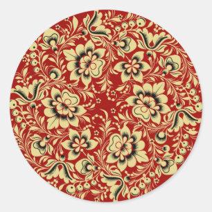 Pegatina Redonda Beige y Hohloma negro en rojo