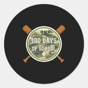 Pegatina Redonda Béisbol 100.º día de escuela camuflaje 