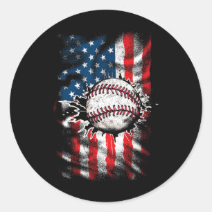 Pegatina Redonda Béisbol 4 De Julio Hombres Bandera Estadounidense