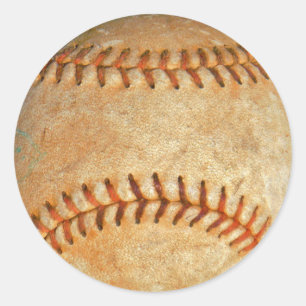 Pegatina Redonda Béisbol Blanco Vintage costura roja