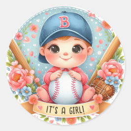 Pegatina Redonda Béisbol Bliss Invitación Bebé Floral Bebé