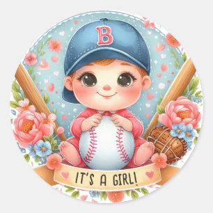 Pegatina Redonda Béisbol Bliss Invitación Bebé Floral Bebé