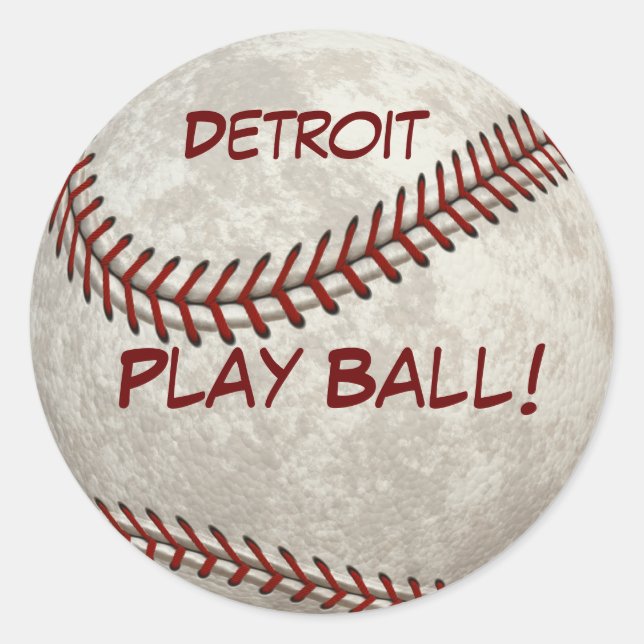 Pegatina Redonda Béisbol "bola de Detroit del juego!" Más (Anverso)