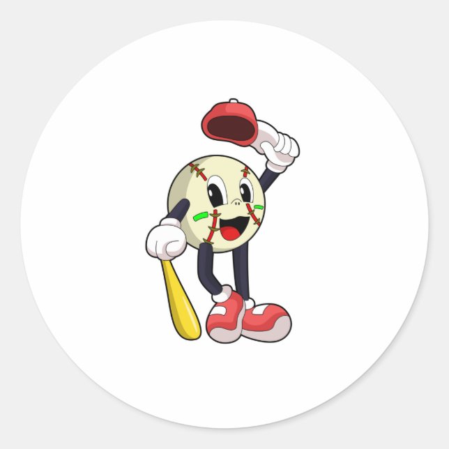 Pegatina Redonda Béisbol con bate de béisbol (Anverso)