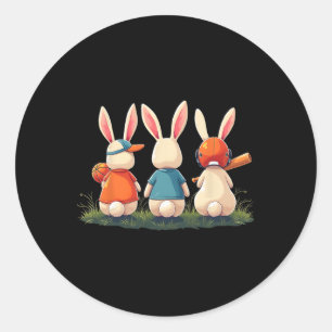 Pegatina Redonda Béisbol Cute Easter Sports Bunnies Basketball Foo
