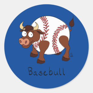 Pegatina Redonda Béisbol Cute Kids Personalizado Bull