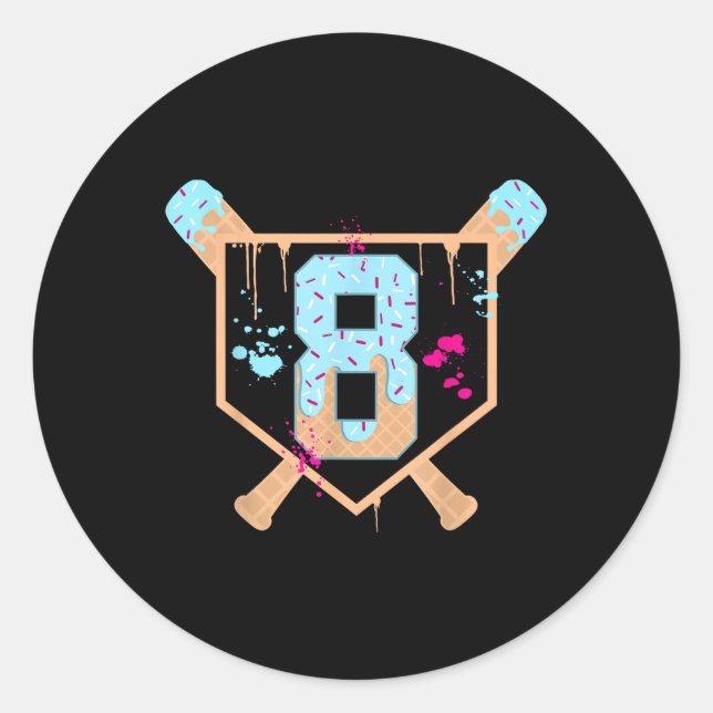 Pegatina Redonda Béisbol De 8 Años De Enojo De Helado De 8 Años Got (Anverso)