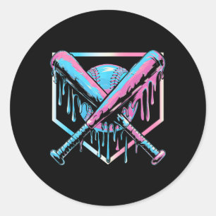 Pegatina Redonda Béisbol De Béisbol Para Niños Helados Con Rasplant