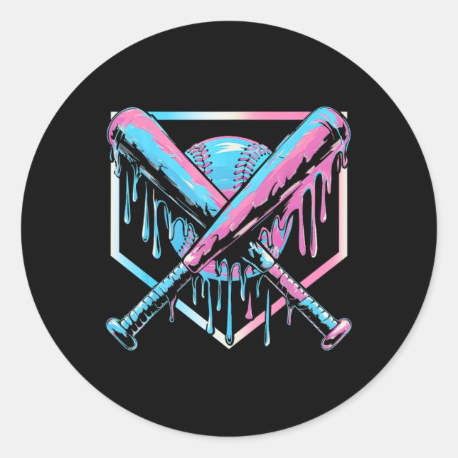 Pegatina Redonda Béisbol De Béisbol Para Niños Helados Con Rasplant (Anverso)