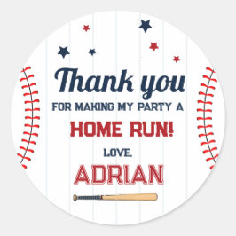 Pegatina Redonda Béisbol Favor gracias cumpleaños